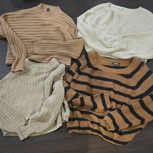 Bundle Of 4 Sweaters - Cream, Camel, Tan, Black Striped